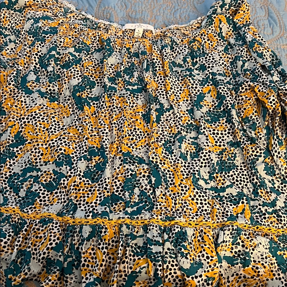 Fever Teal, Mustard & Black Floral Animal Print Top